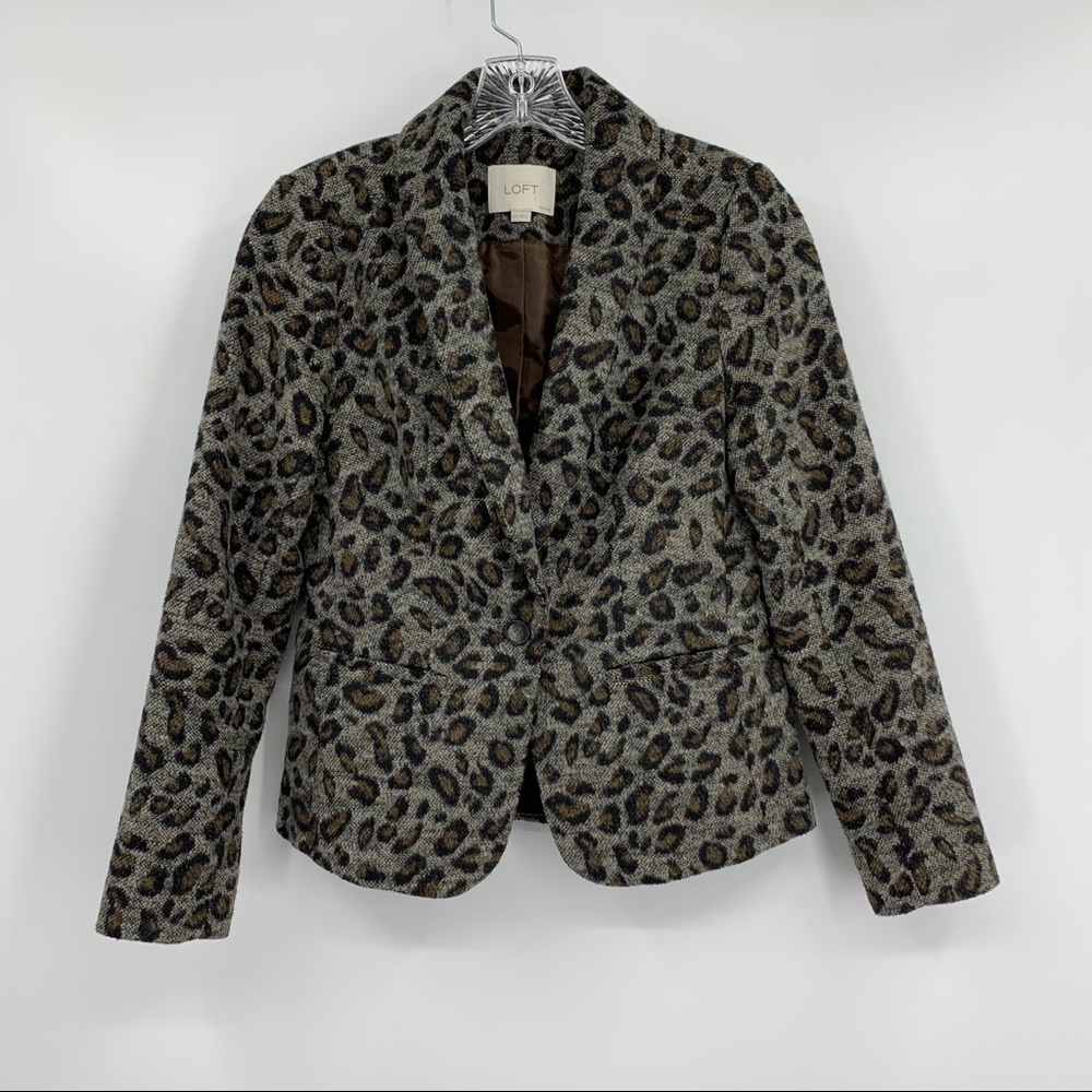 LOFT Women's Leopard Print Blazer Jacket - Brown/Gray